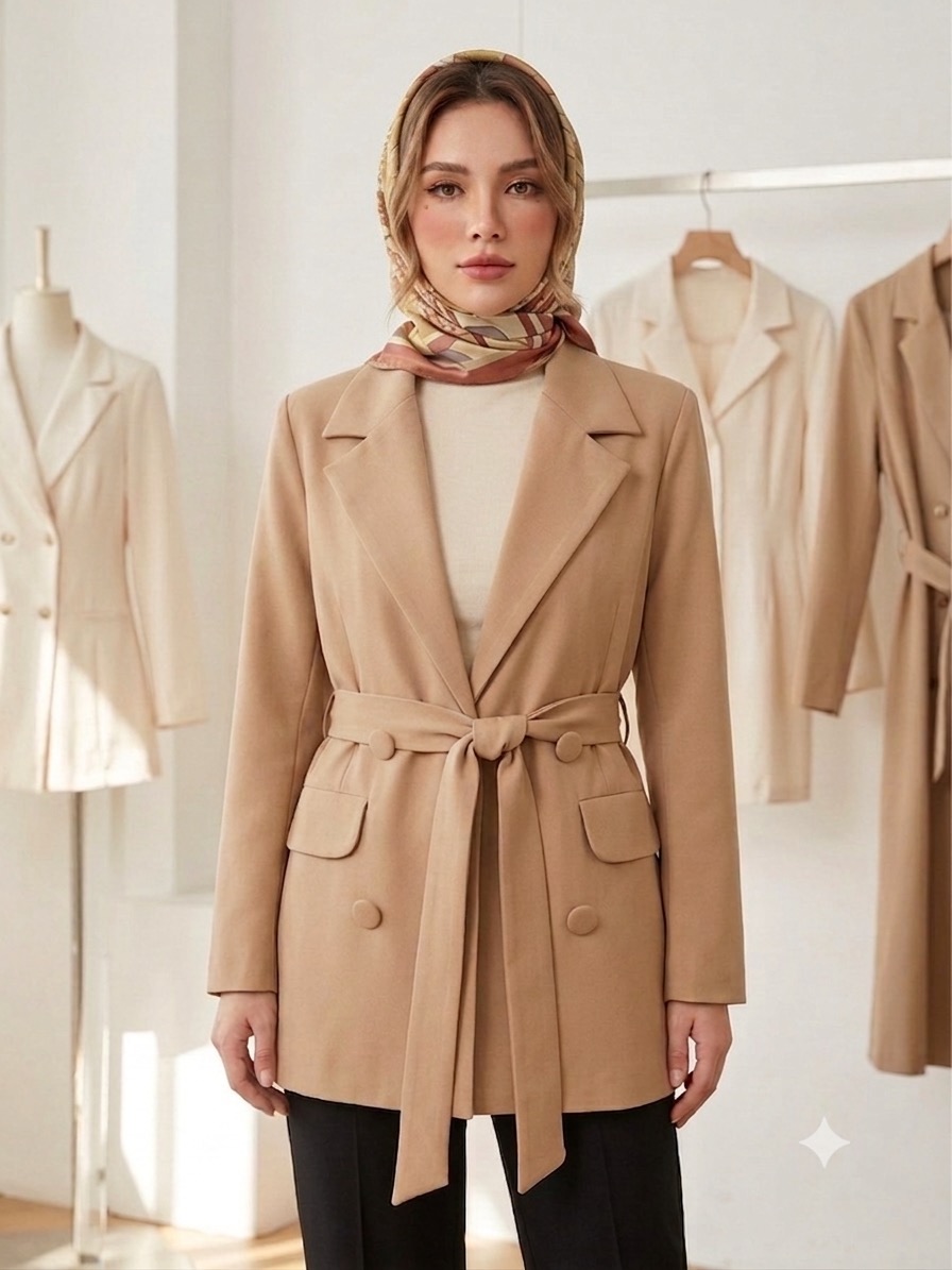 کت زنانه مدل ساده جنس مازراتی درجه یک  تک رنگ کرم فری سایز ۴۴تا ۴۸