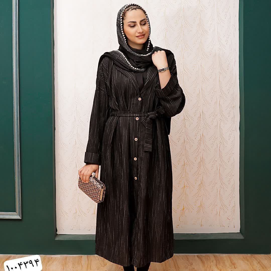 مانتو بلند جنس شانتون سوفیا فری سایز سایز ۴۴تا۵۰ تک رنگ مشکی